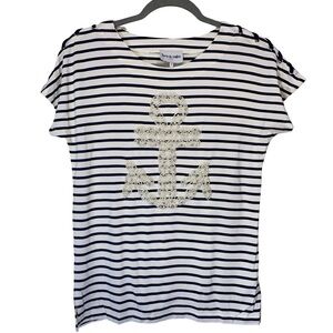 Leo & Ugo Paris navy stripes top with pearl anchor size M